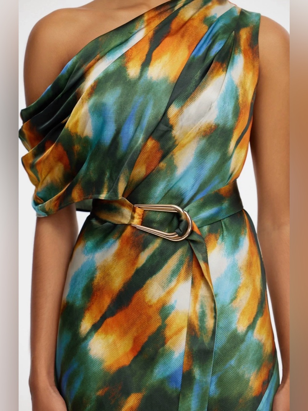 Acler Teal One-Shoulder Satin Dress - Picture 9 of 11